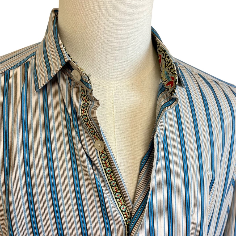 ROBERT GRAHAM Long Sleeve Button Down Striped Mens Shirt XL Silk Fold Back Cuffs - Picture 3 of 14